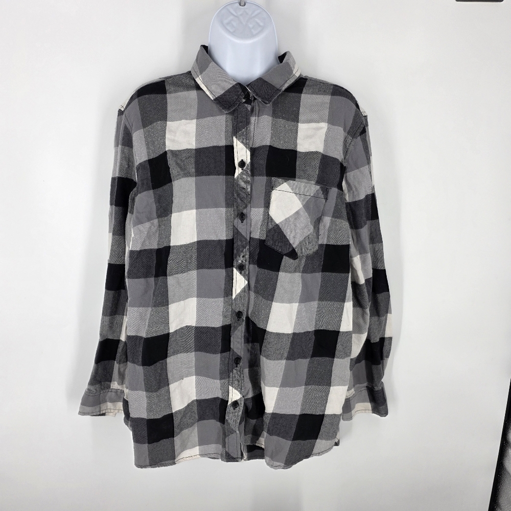 Terra & Sky Plus Size Flannel Plaid Button Down Shirt 0X 14W